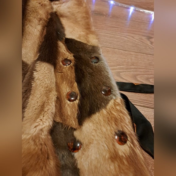 Muskrat multi-coloured long winter coat, Genuine fur, size Small - Picture 14 of 15